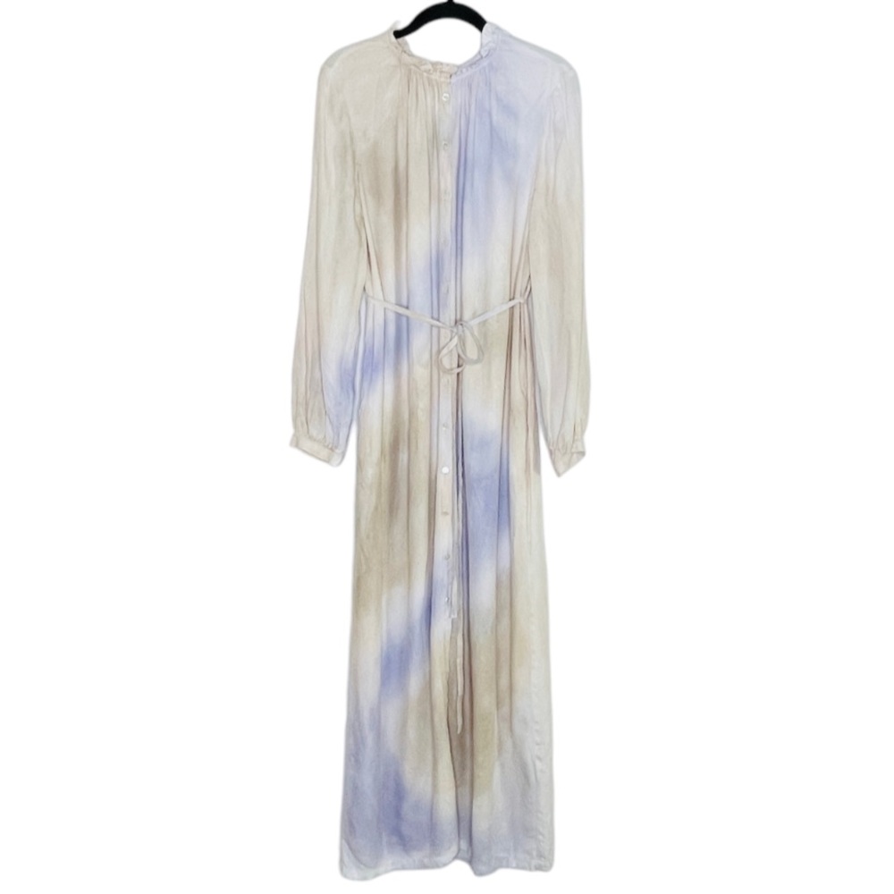 Raquel Allegra Maxi Dress Purple Lagenlook Watercolor Artsy Boho Tiedye SZ Small